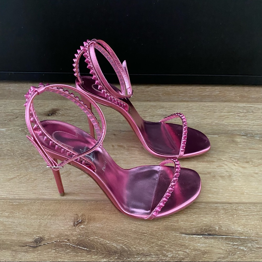 Christian Louboutin So Me 100 Metallic Pink Studded Heels Size 38.5 - Picture 6 of 16